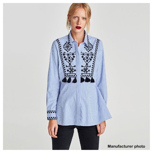 Zara Striped Shirt with Embroidery and Tassels - Picture 10 of 10